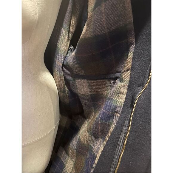 Vintage LL Bean 100% Wool Thinsulate Plaid Lining Mens Navy Coat Size M Tall USA - Picture 12 of 12
